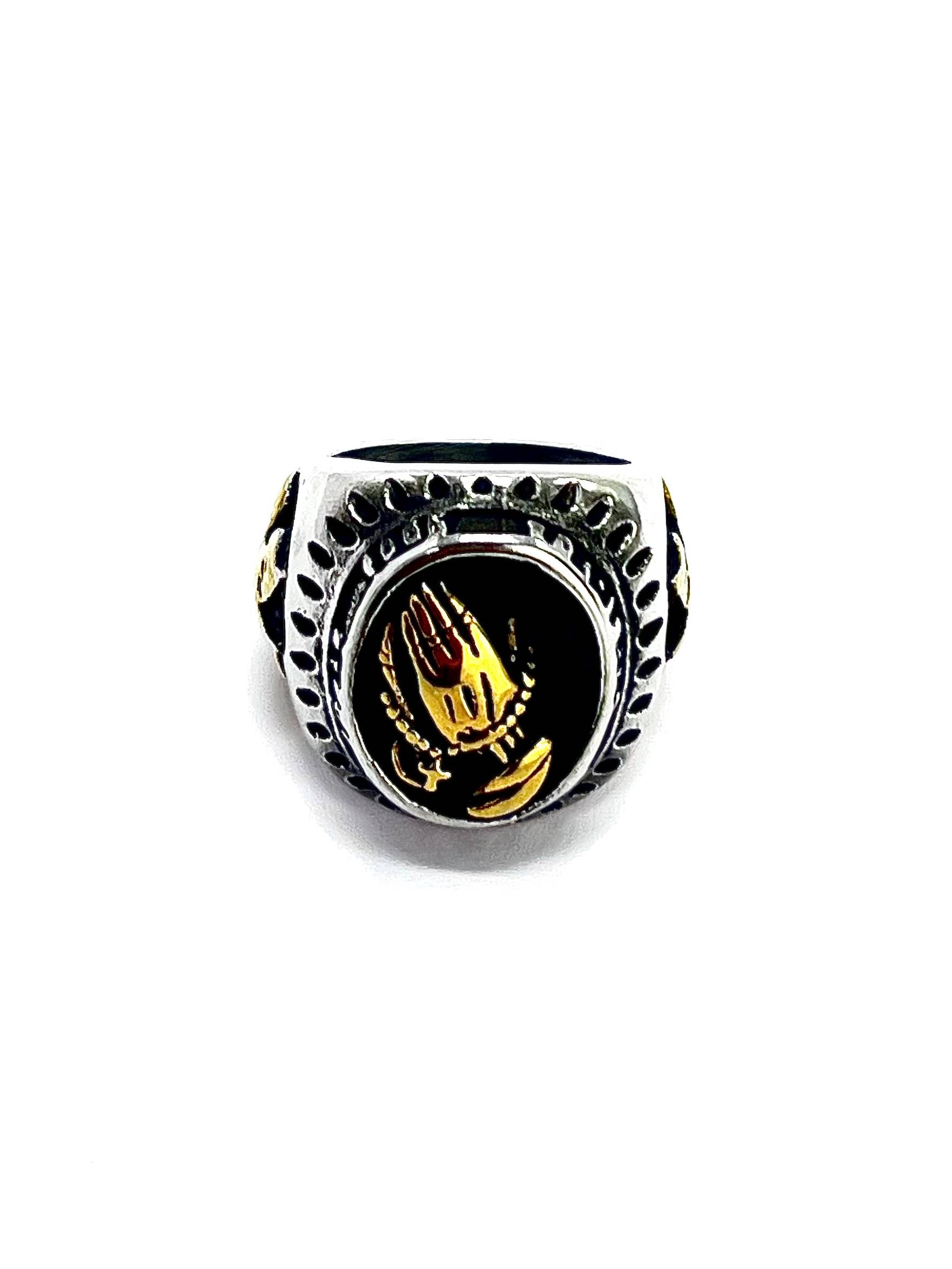Anillo En Acero Rezo Detalle Dorado - Imagen 3