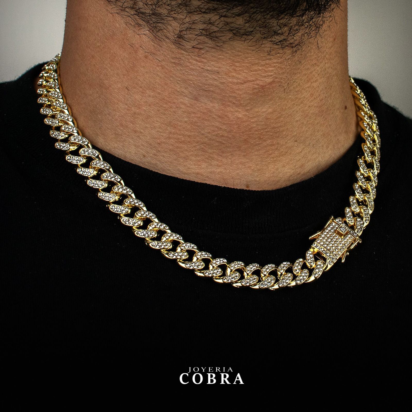 Cadena Cubana Enchapado En Oro Con Zirconias - Imagen 2