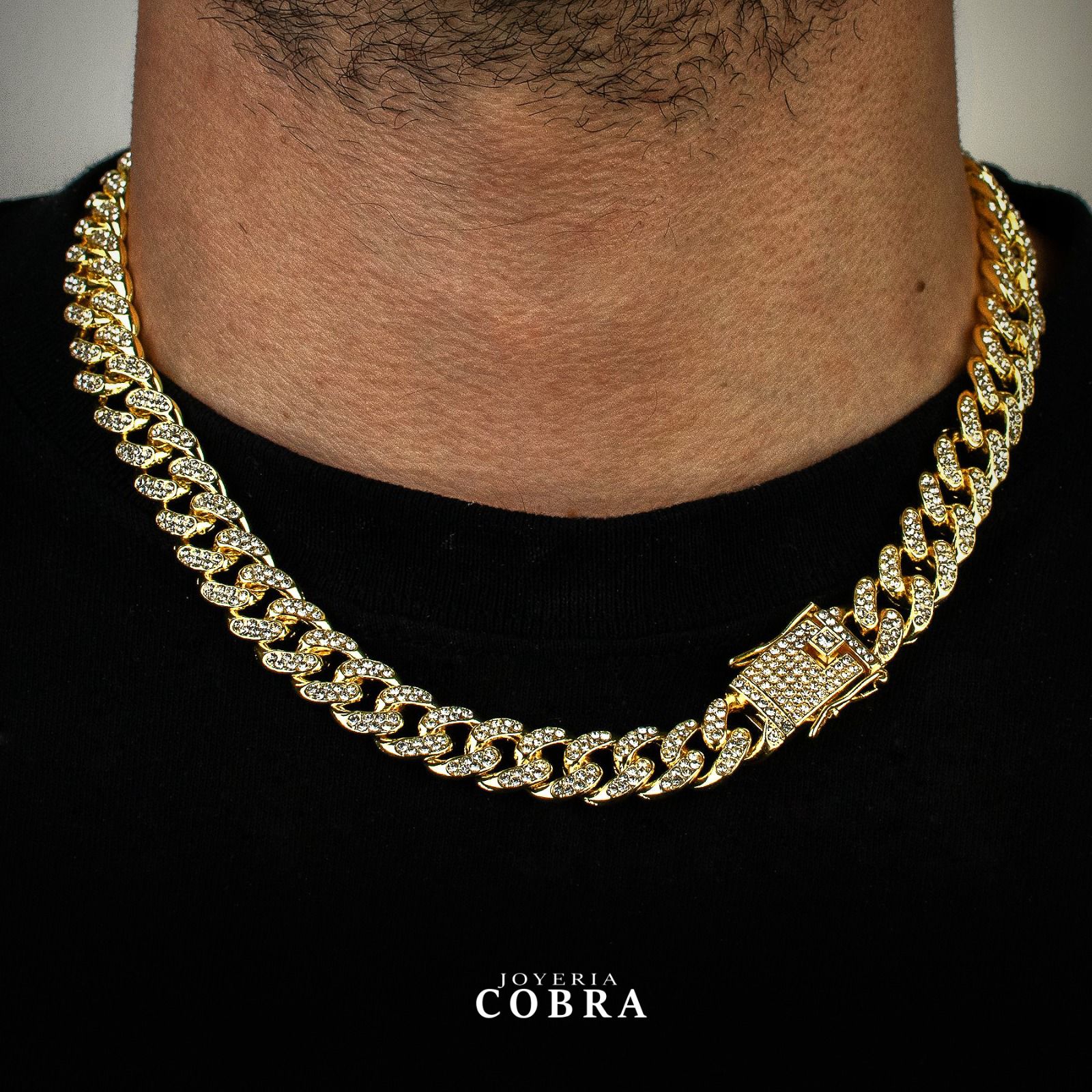 Cadena Cubana Enchapado En Oro Con Zirconias