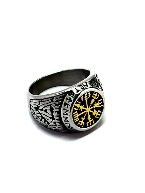 Anillo Retro Circular Vikingas Acero Inoxidable Detalle dorado - Imagen 5