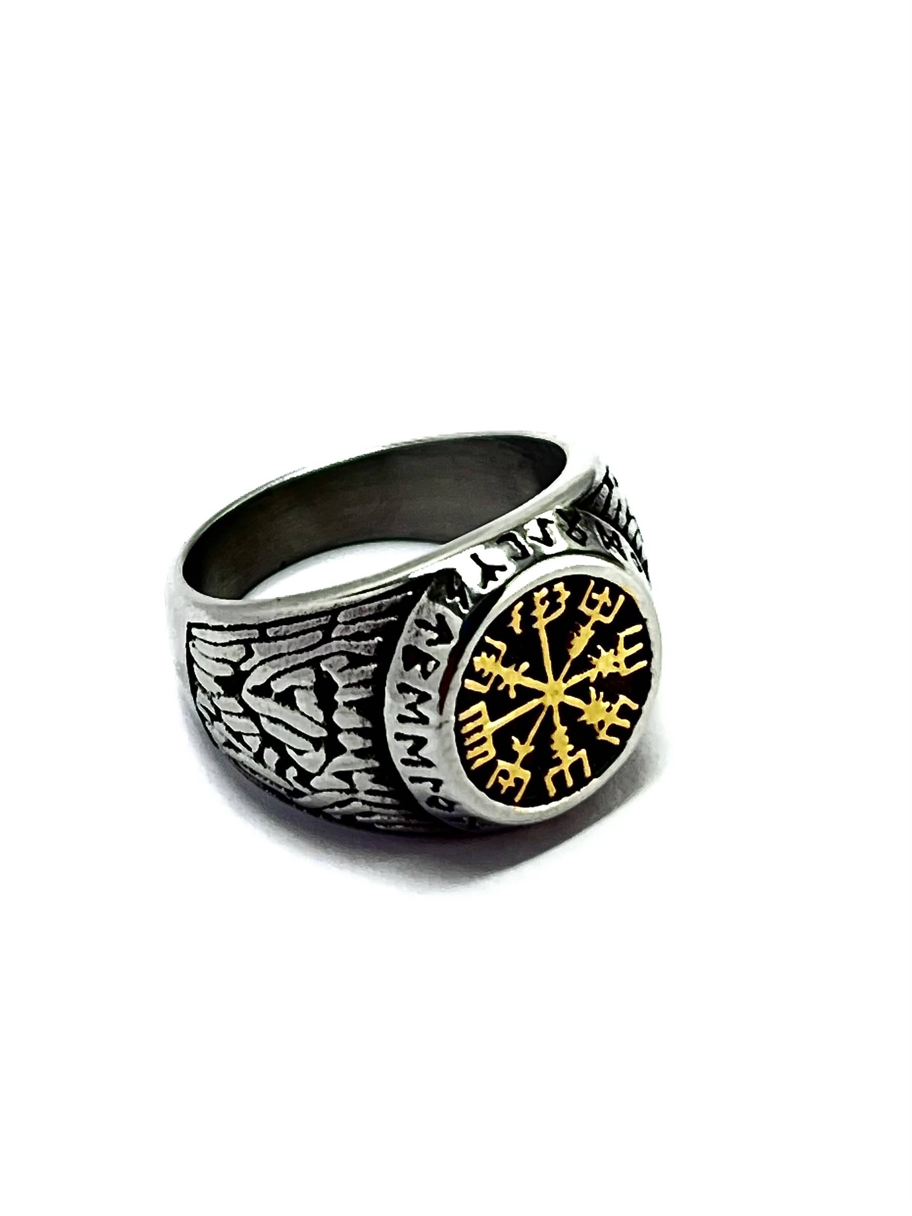 Anillo Retro Circular Vikingas Acero Inoxidable Detalle dorado - Imagen 5