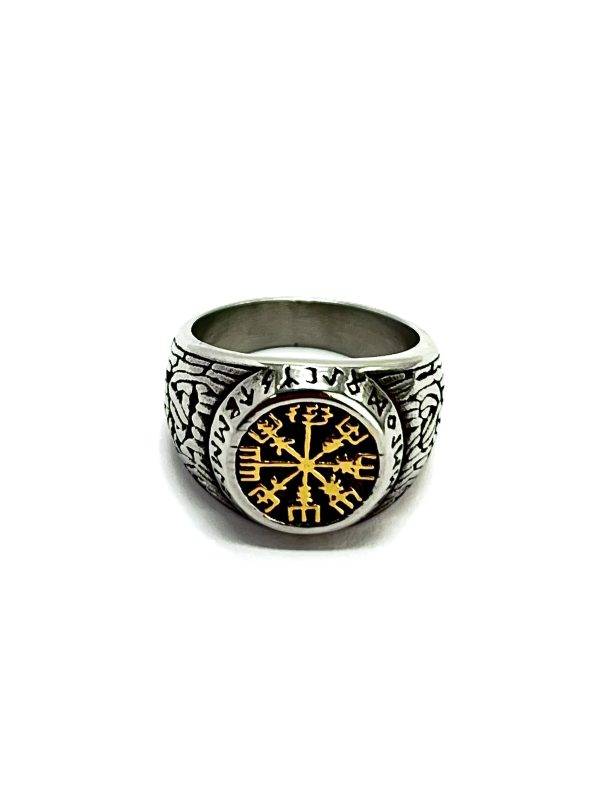 Anillo Retro Circular Vikingas Acero Inoxidable Detalle dorado - Imagen 4