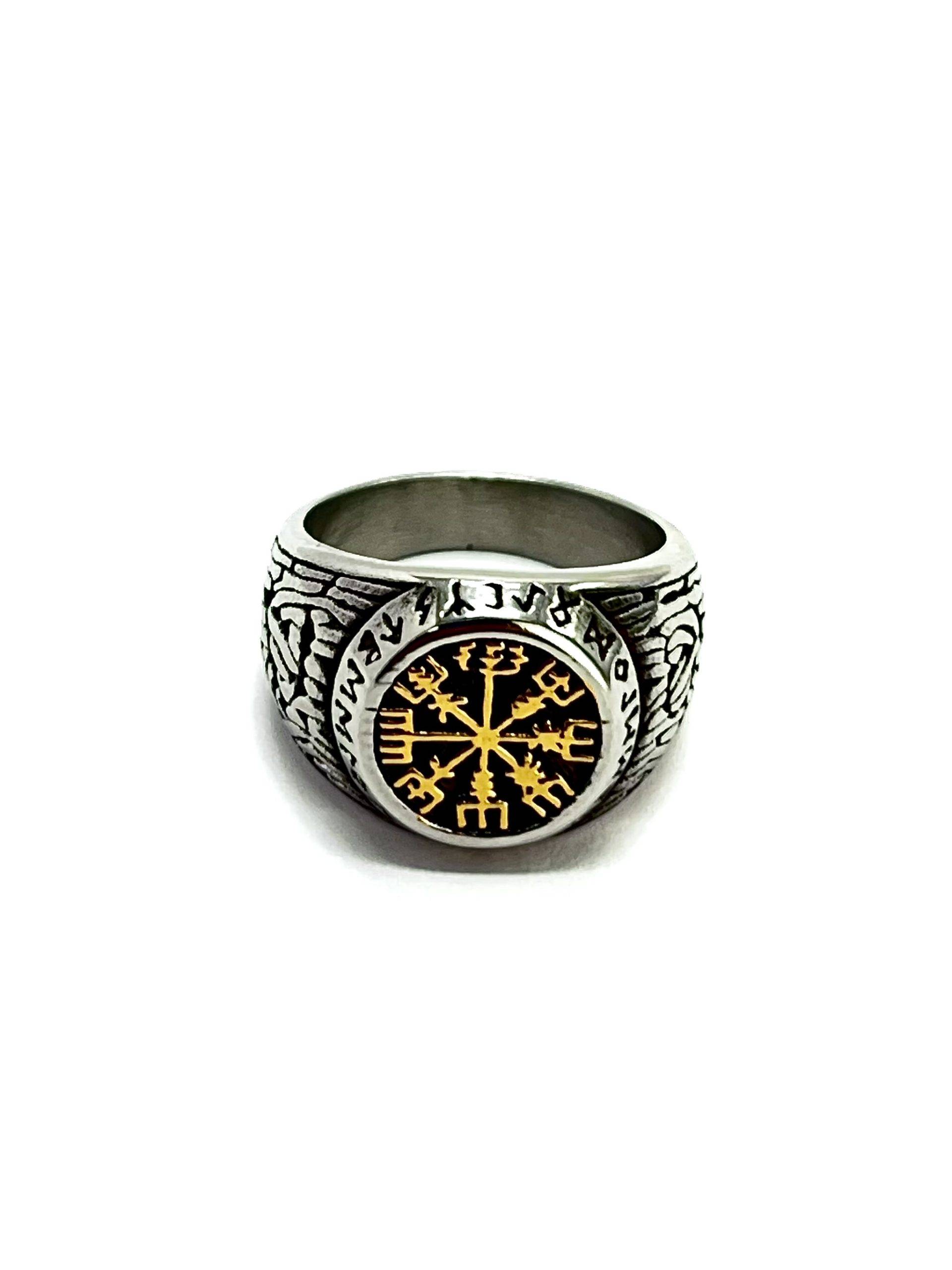 Anillo Retro Circular Vikingas Acero Inoxidable Detalle dorado - Imagen 4