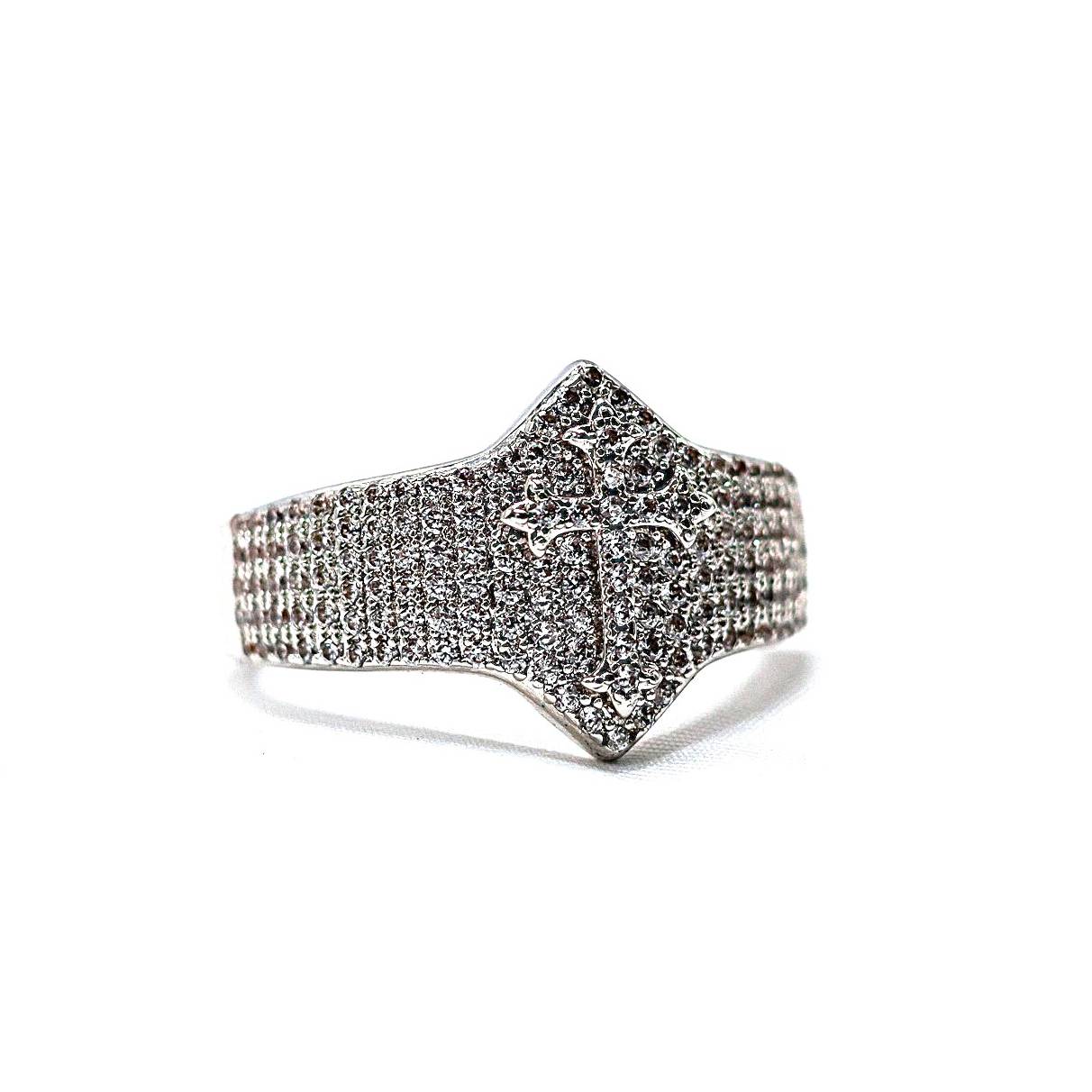 Anillo Cruz Small Ice Enchapado Con Zirconias