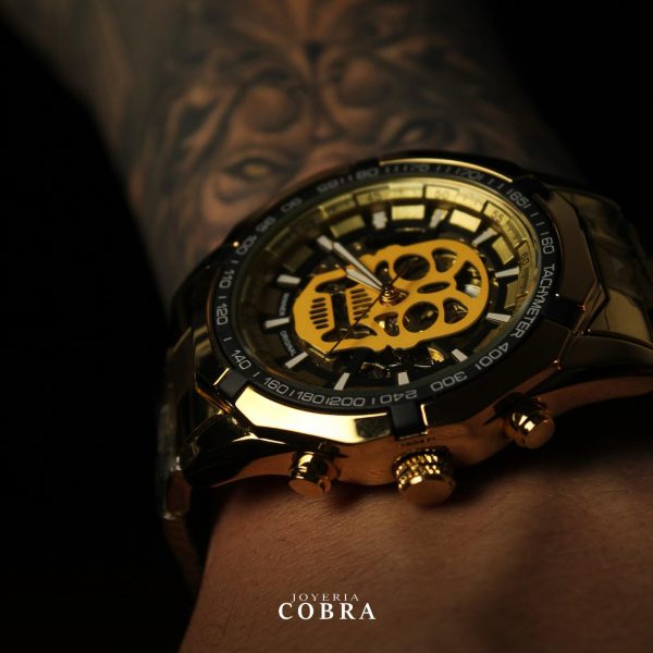 Reloj Clasic Mecanico Modelo Calavera Gold - Imagen 3