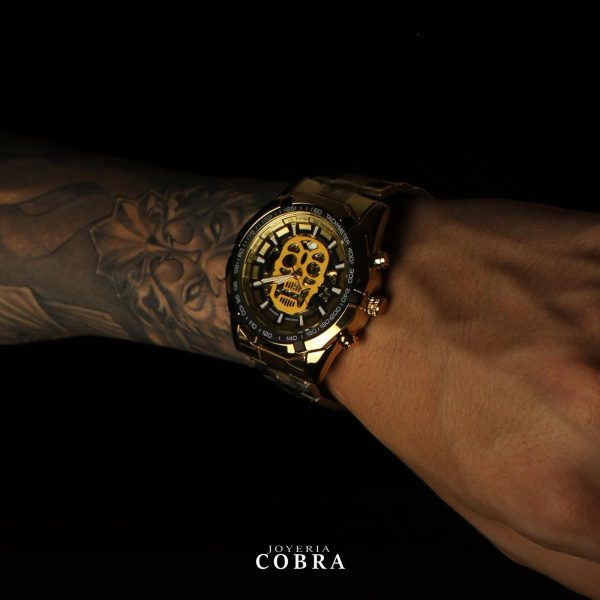 Reloj Clasic Mecanico Modelo Calavera Gold - Imagen 4
